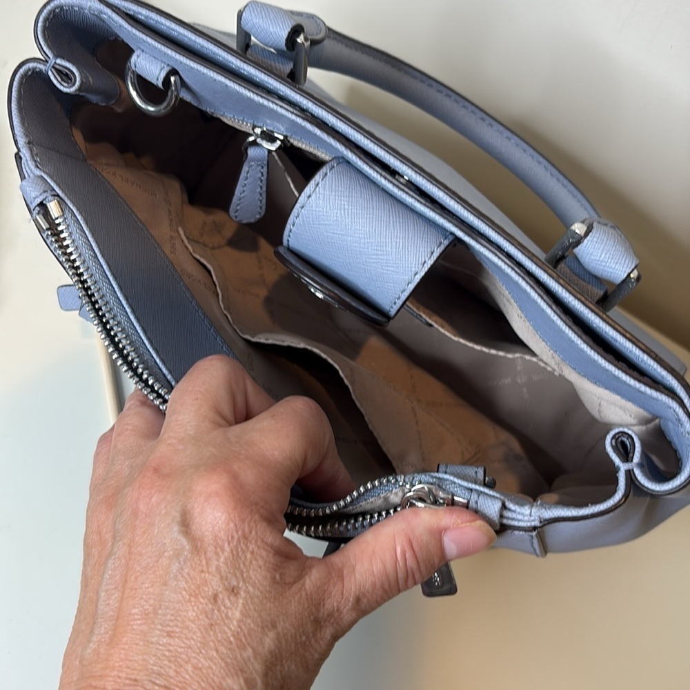 Michael Kors | Blue Sutton Saffiano Leather Removable Crossbody Satchel Bag - Picture 14 of 17
